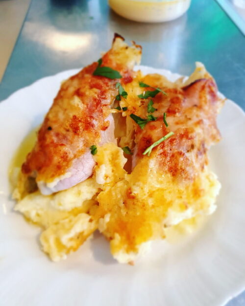 Witlof ham-kaas uit de oven met aardappelpuree
