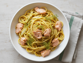 Bezorging op dinsdag 3 - 11: Spaghetti met zalm, venkel en mosterd-dille roomsaus - 550 gram